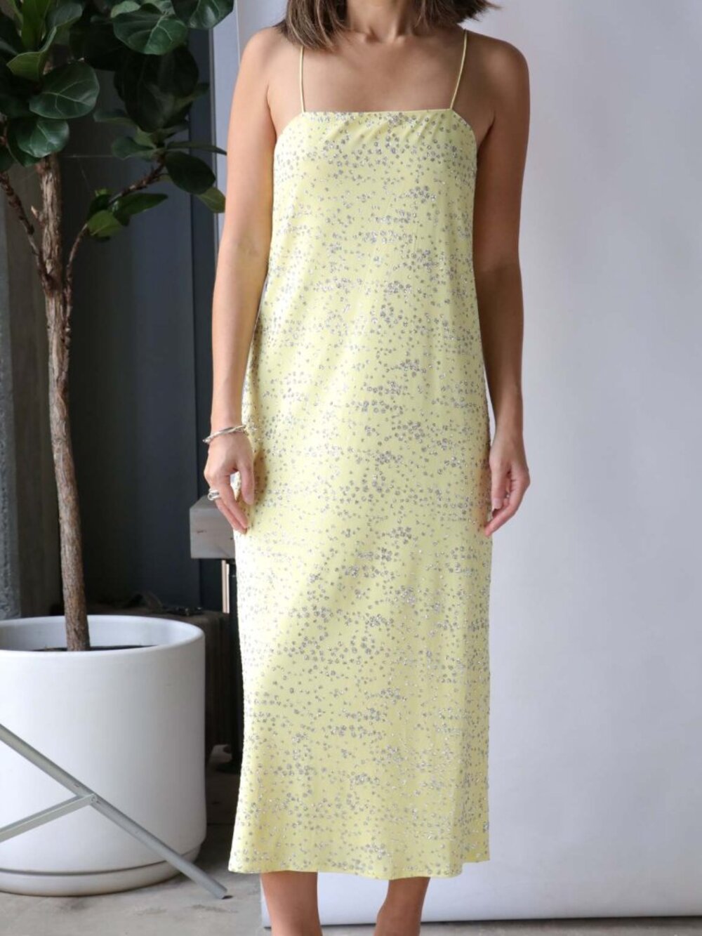 NWT Tibi Scintilla Sequin Slip Dress Canary Yellow Size 2 Silk Blend $945
